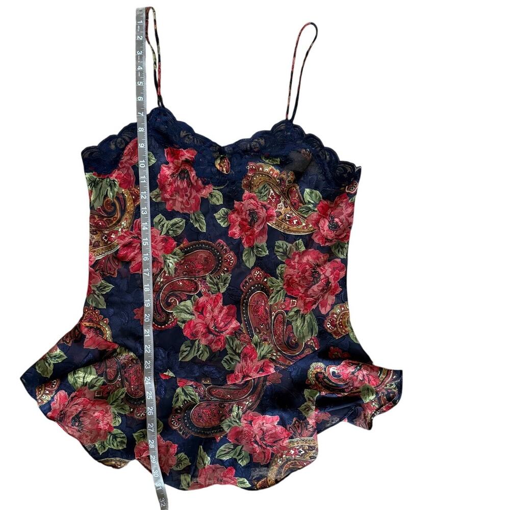 Vintage Victoria's Secret Gold Label Navy Blue Red Floral Paisley Slip Nightgown - Picture 5 of 9